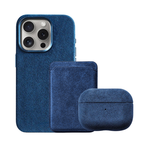 Alcantara iPhone Case + MagSafe Wallet + AirPod Case - Midnight Blue Edition