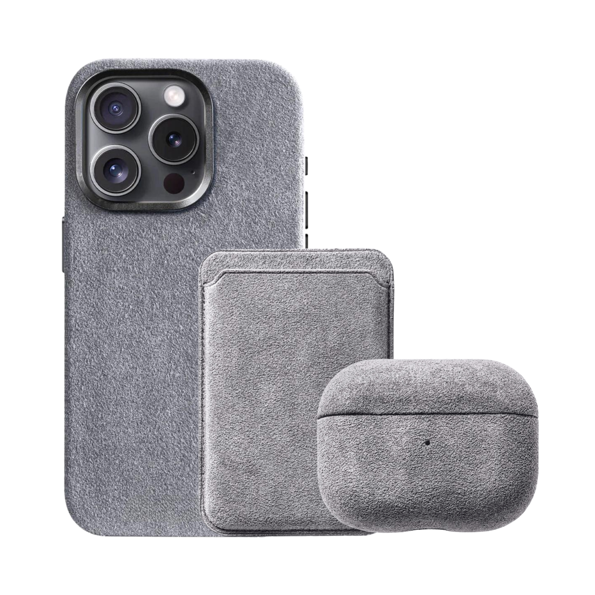 Alcantara iPhone Case + MagSafe Wallet + AirPod Case - Moon Gray Edition