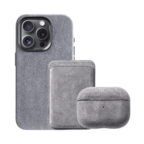 Alcantara iPhone Case + MagSafe Wallet + AirPod Case - Moon Gray Edition