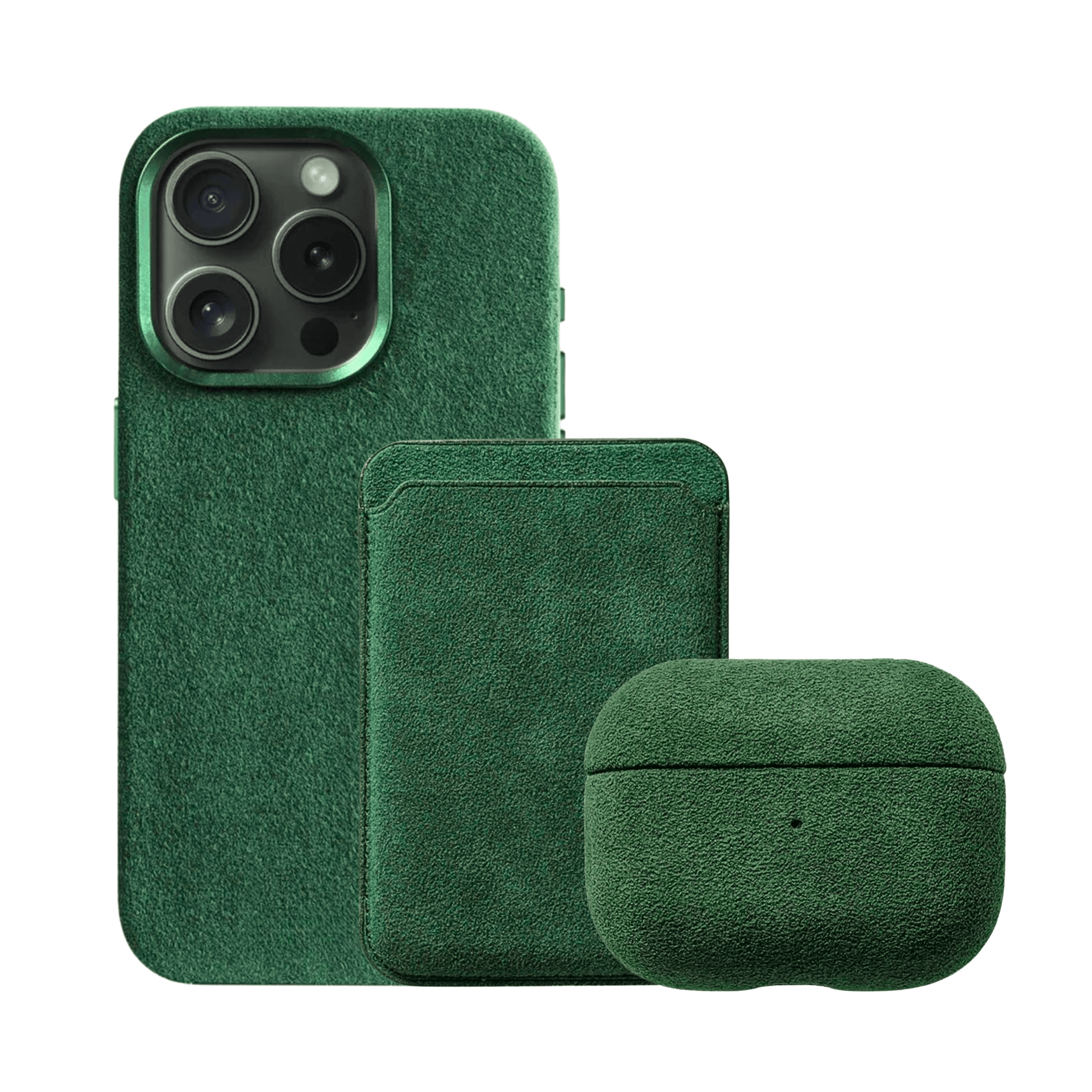 Alcantara iPhone Case + MagSafe Wallet + AirPod Case - Forest Green Edition