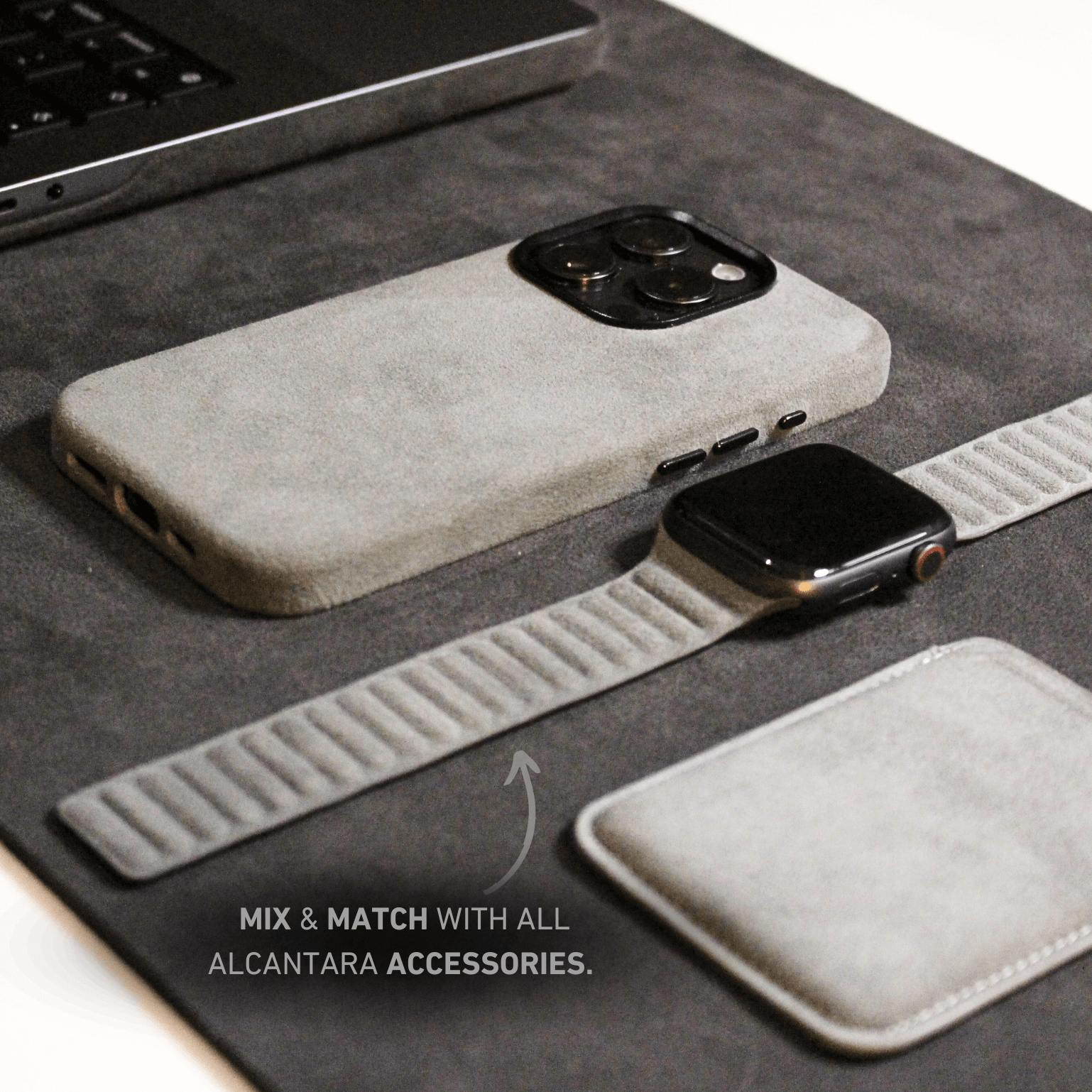 Alcantara iPhone Case + MagSafe Wallet - Moon Gray Edition