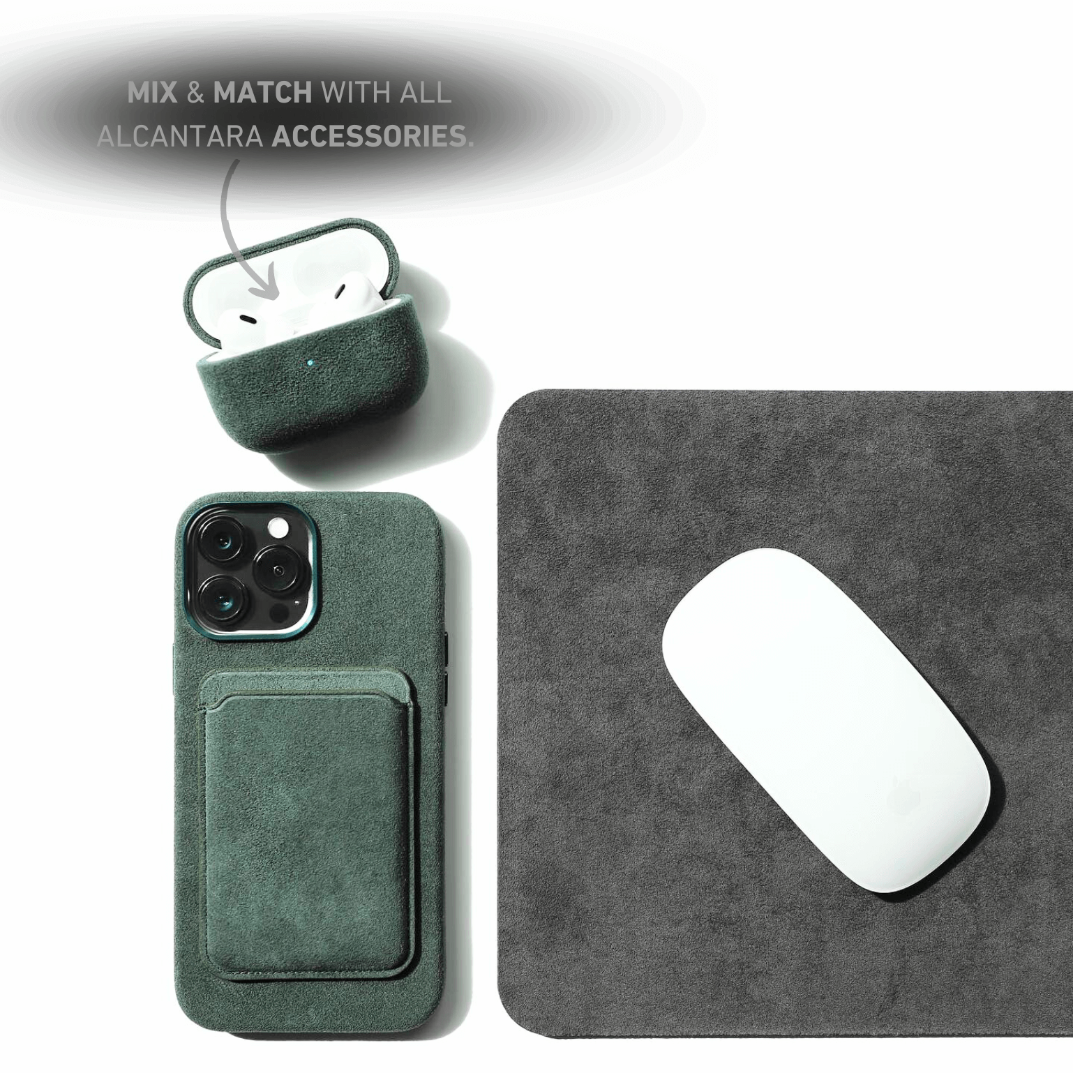 Alcantara iPhone Case + MagSafe Wallet - Forest Green Edition