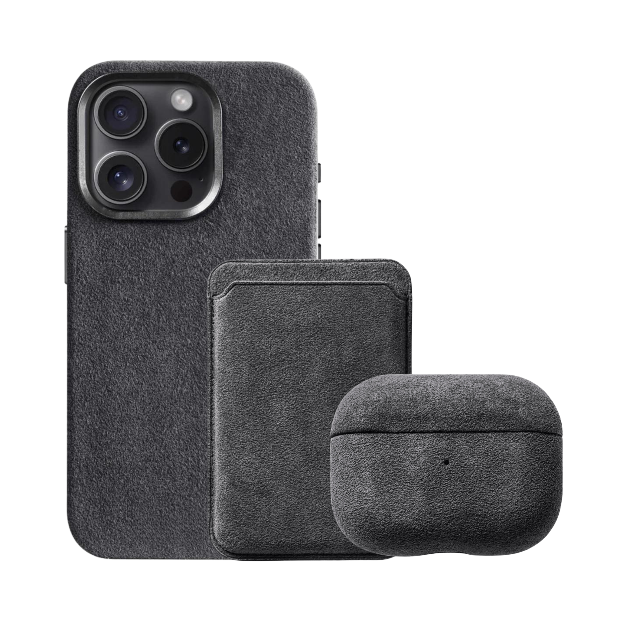Alcantara iPhone Case + MagSafe Wallet + AirPod Case - Space Gray Edition